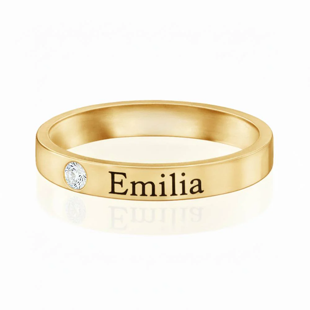 Push Present - Stackable Name Ring in Gold Plating with Diamond - Image 3