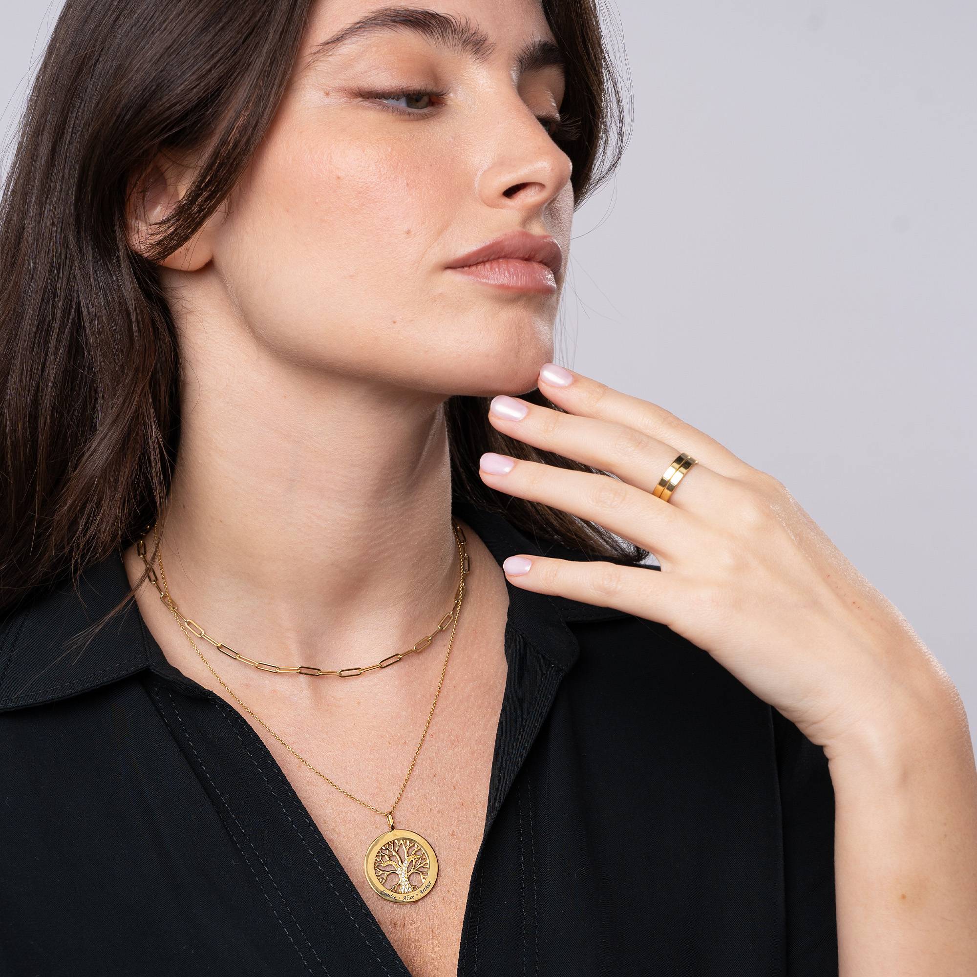 Family Tree Circle Necklace with Cubic Zirconia in Gold Plating - Grandma Necklace - Image 4