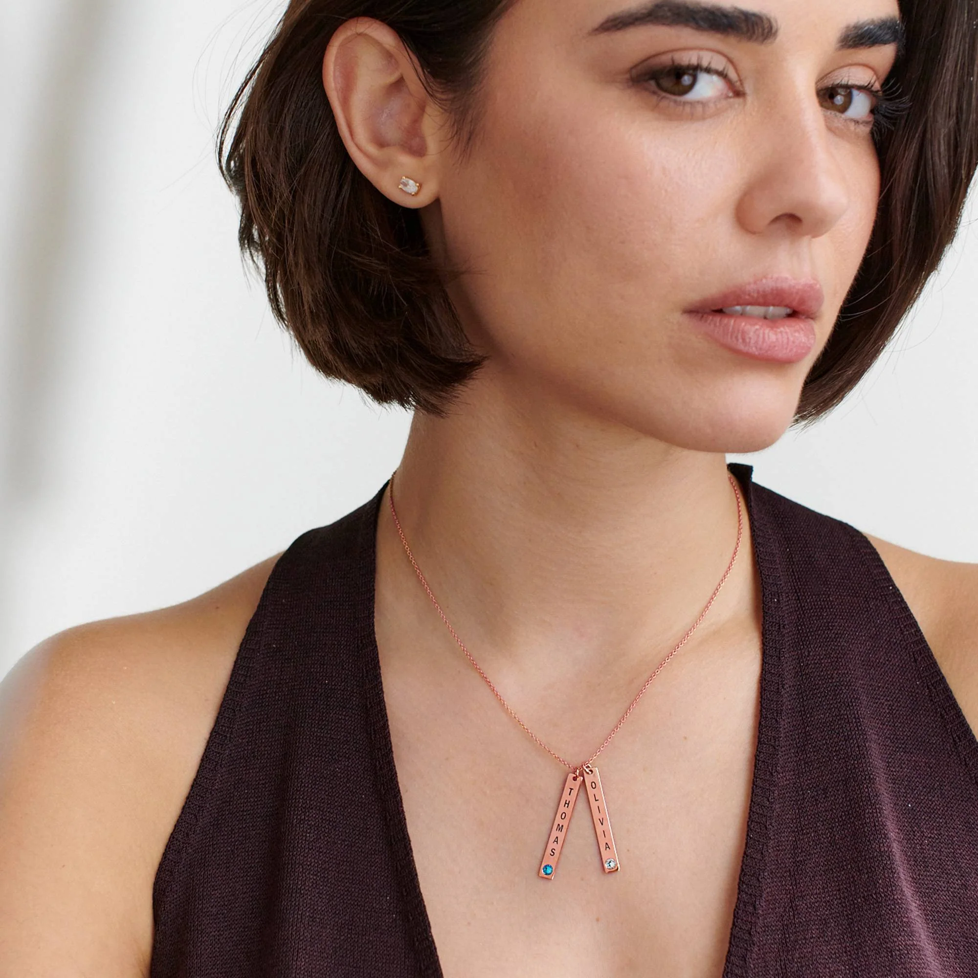 Mothers Gifts - Vertical Bar Necklace with Birthstone in Rose Gold Plating - Necklace for Mom - Image 2