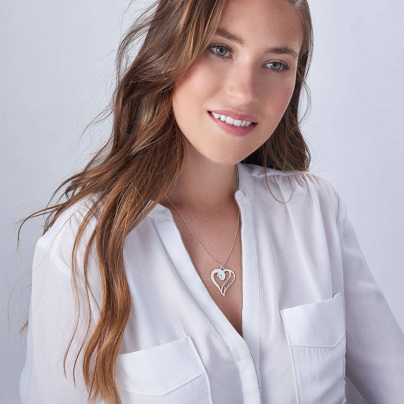 Two Hearts Forever One Necklace with Diamond in Sterling Silver - Image 2