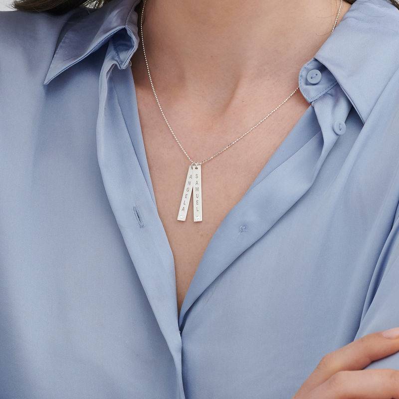 Vertical Sterling Silver Bar Necklace with Diamond - Image 3