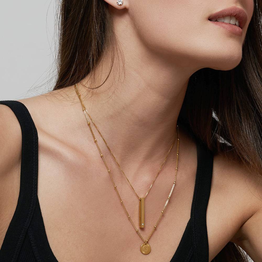Totem 3D Bar Necklace in 18k Gold Vermeil with Diamond - Image 5