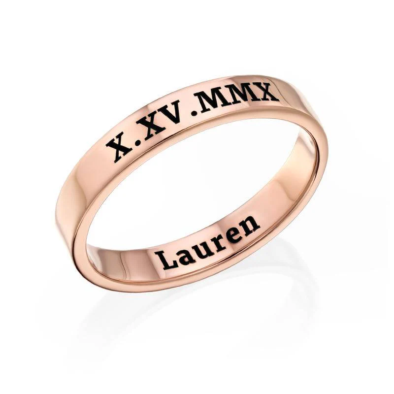 Engraved Thin Band Ring in Rose Gold Plating