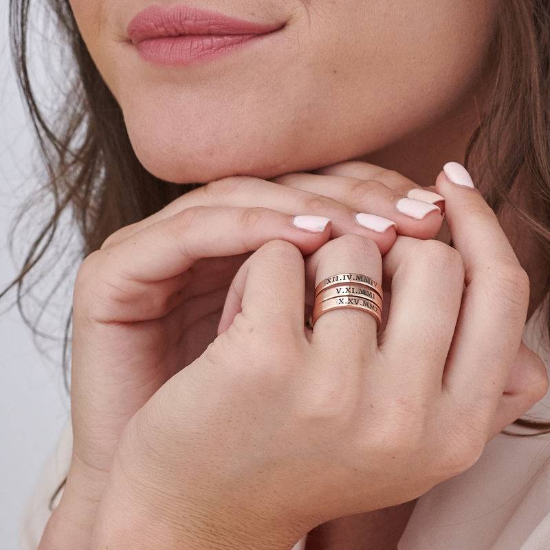 Engraved Thin Band Ring in Rose Gold Plating - Image 7