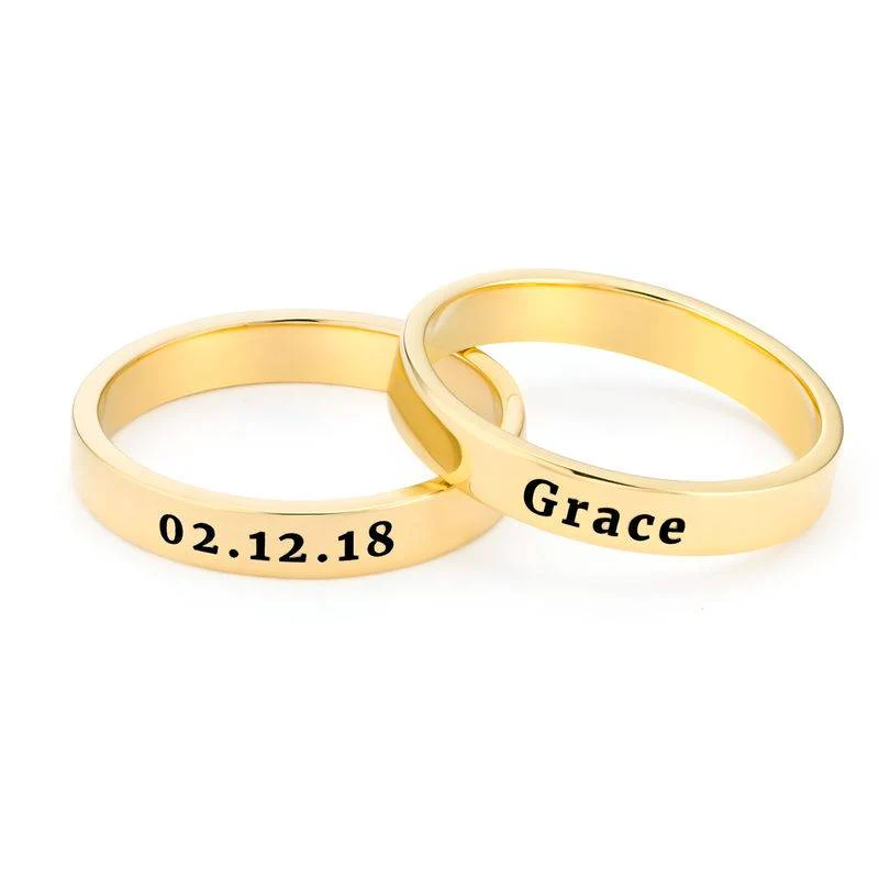 Engraved Thin Band Ring in Gold Plating - Image 5