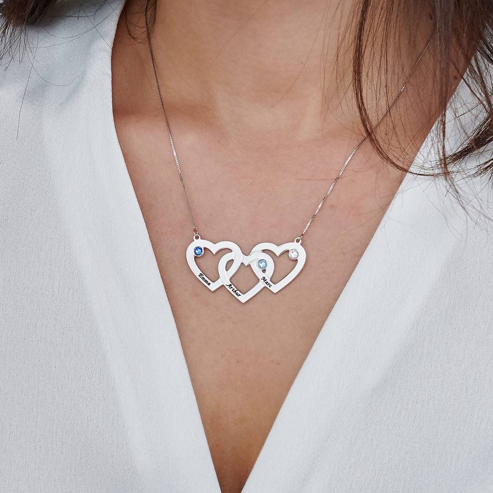 Intertwined Hearts Necklace with Birthstones in 10k White Gold - Image 2