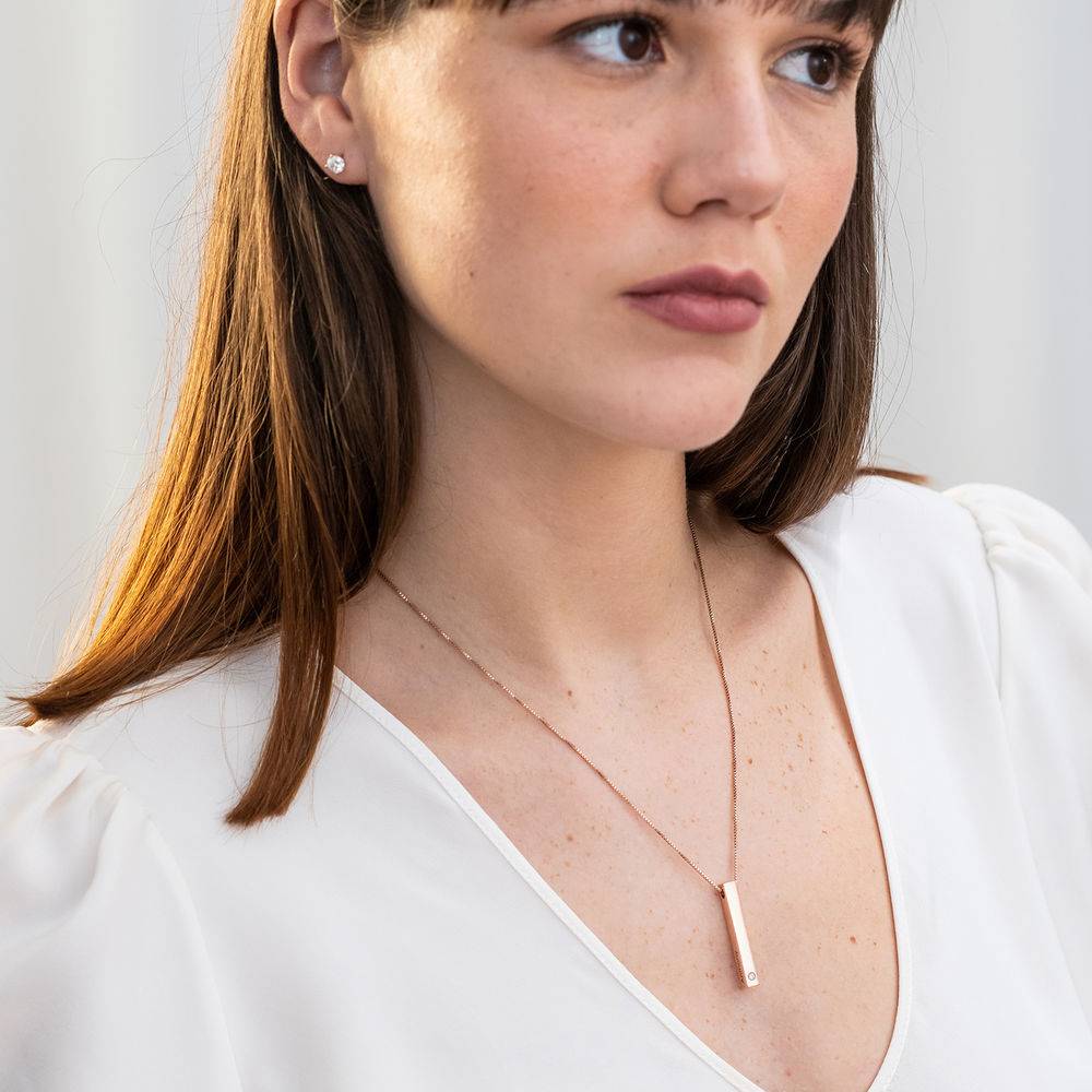 Totem 3D Bar Necklace in Rose Gold Plating with Cubic Zirconia - Image 3
