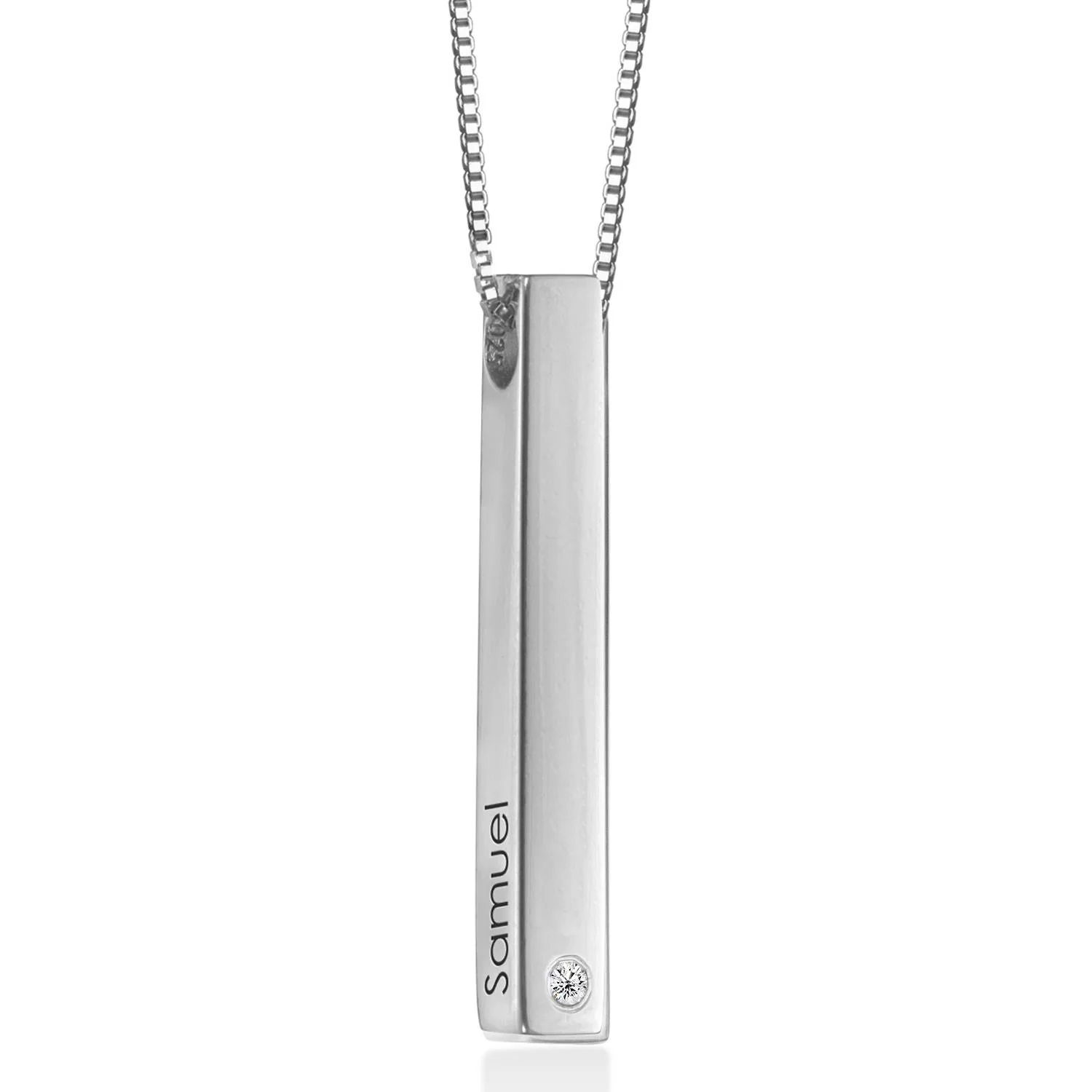Push Present - Totem 3D Bar Necklace in Sterling Silver with a Diamond