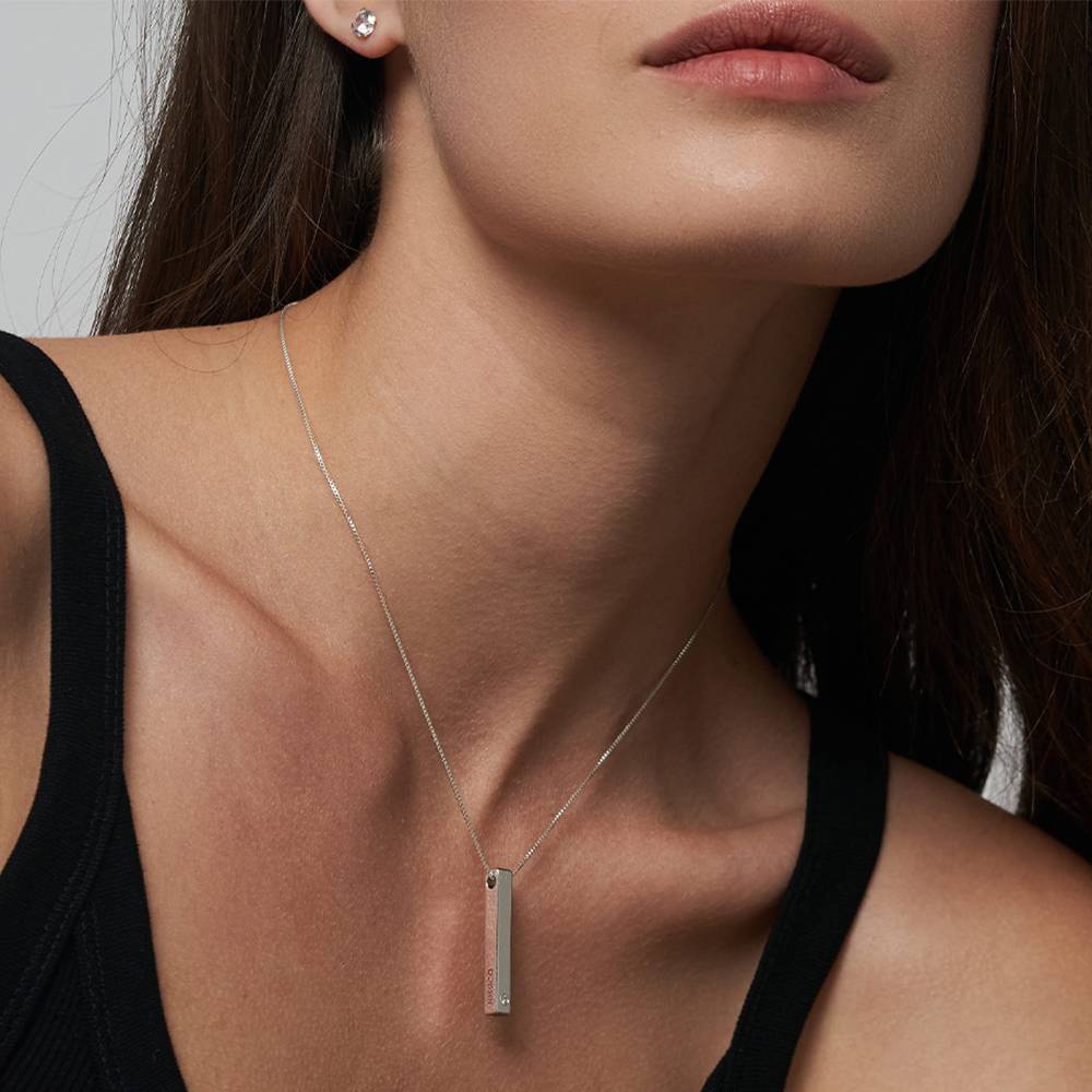 Push Present - Totem 3D Bar Necklace in Sterling Silver with a Diamond - Image 2
