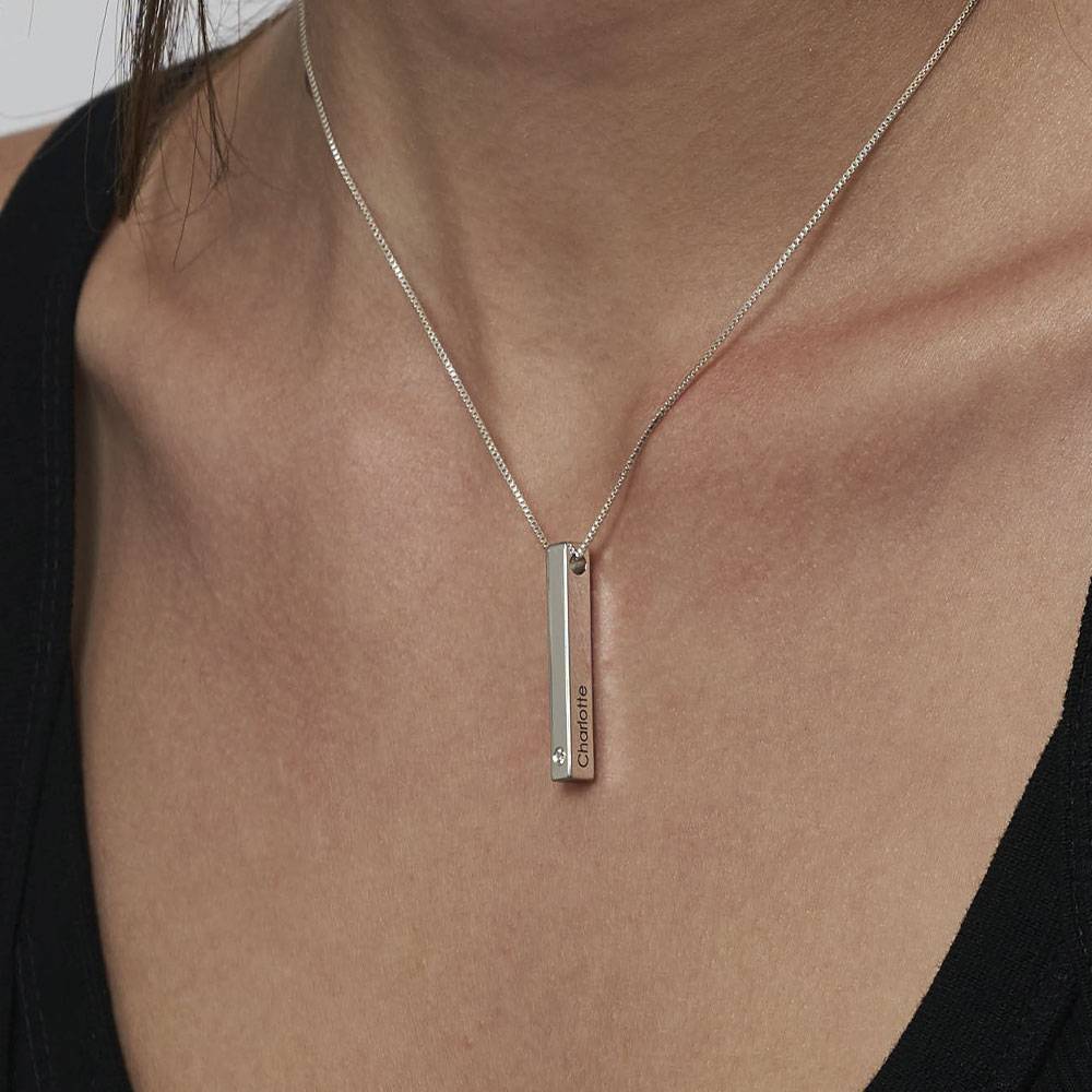 Push Present - Totem 3D Bar Necklace in Sterling Silver with a Diamond - Image 3