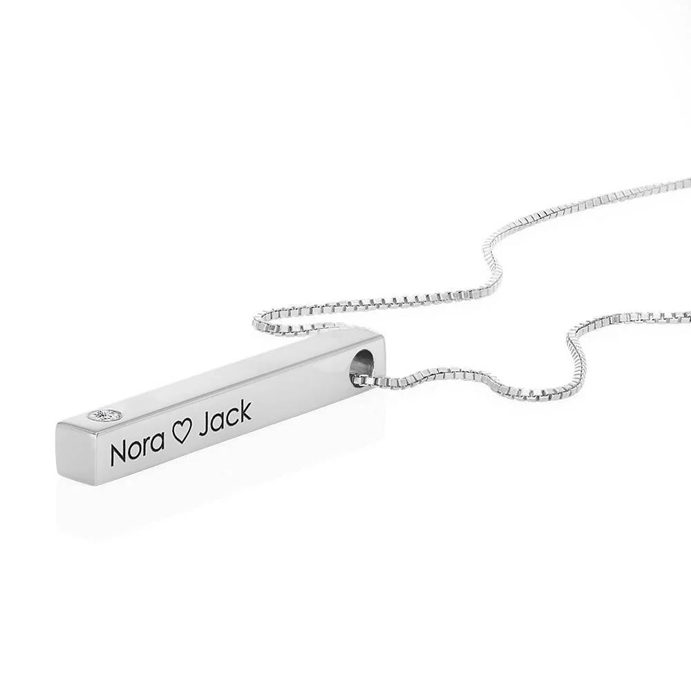 Push Present - Totem 3D Bar Necklace in Sterling Silver with a Diamond - Image 4