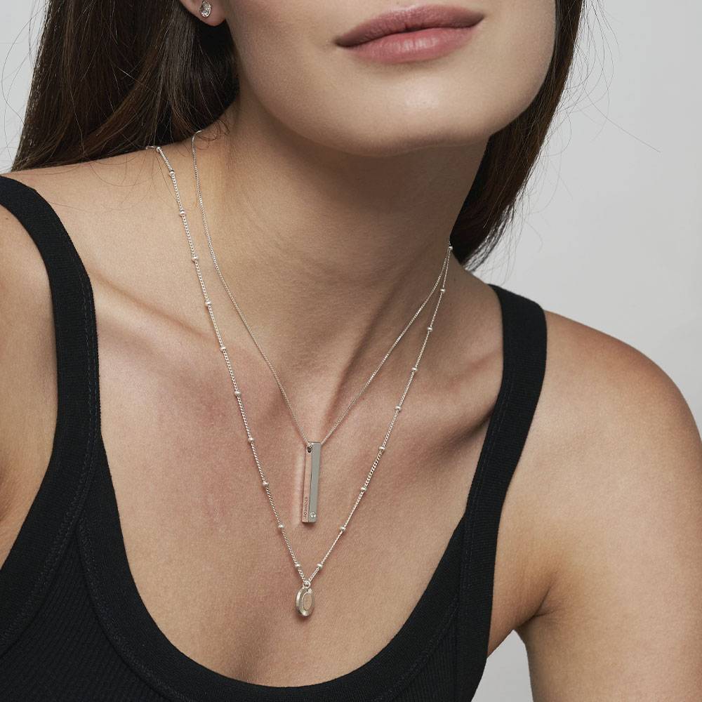 Push Present - Totem 3D Bar Necklace in Sterling Silver with a Diamond - Image 5