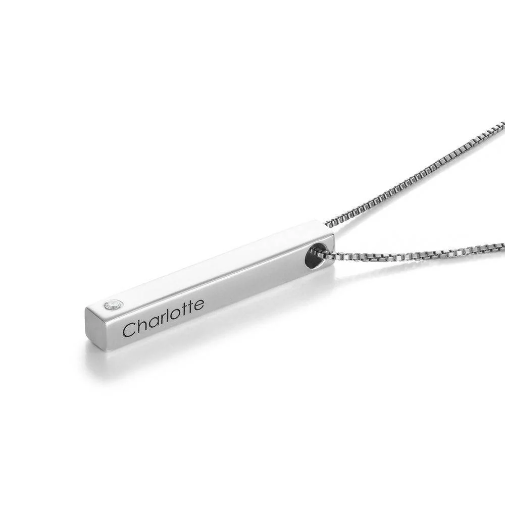 Totem 3D Bar Necklace in Sterling Silver with Cubic Zirconia - Image 2