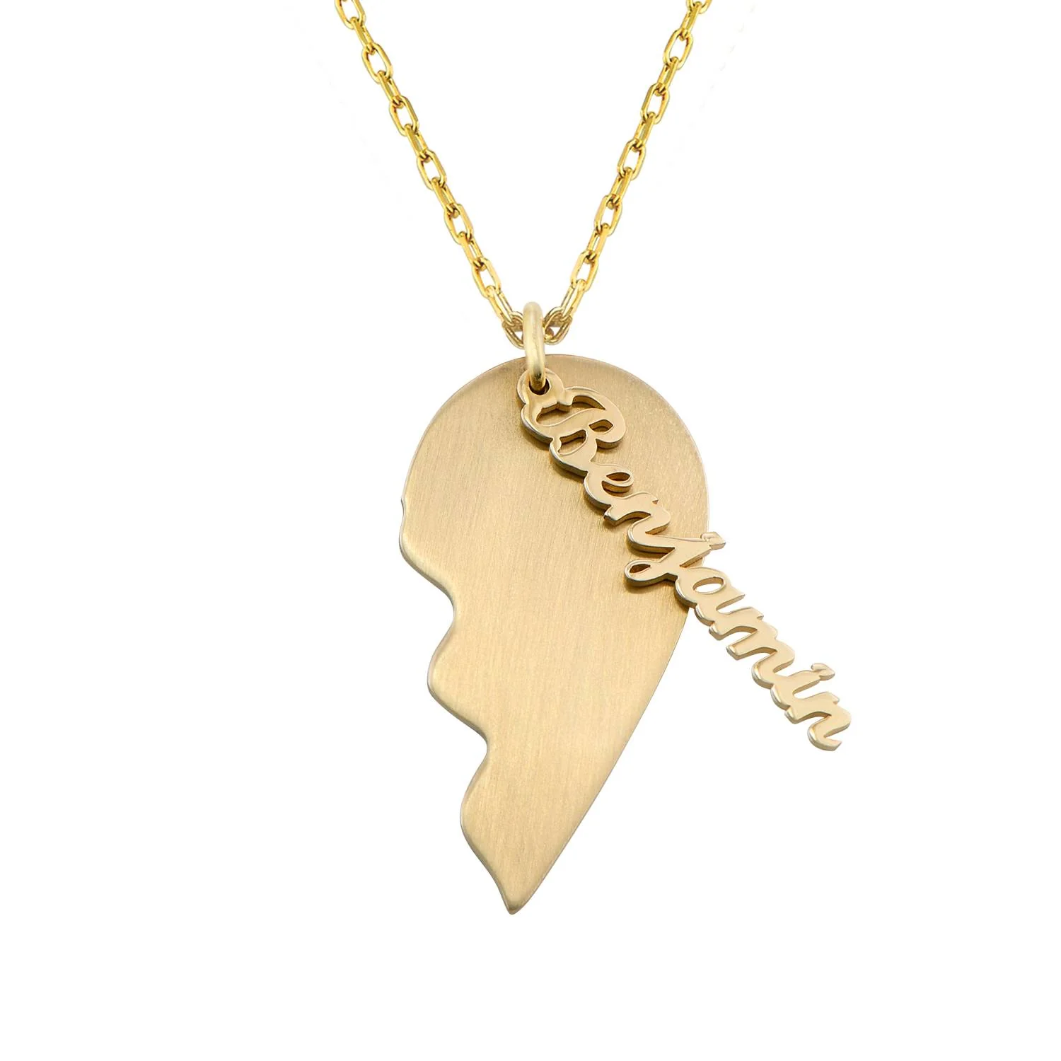 Personalized Couple Broken Heart Necklace in 10k Yellow Gold - Image 2