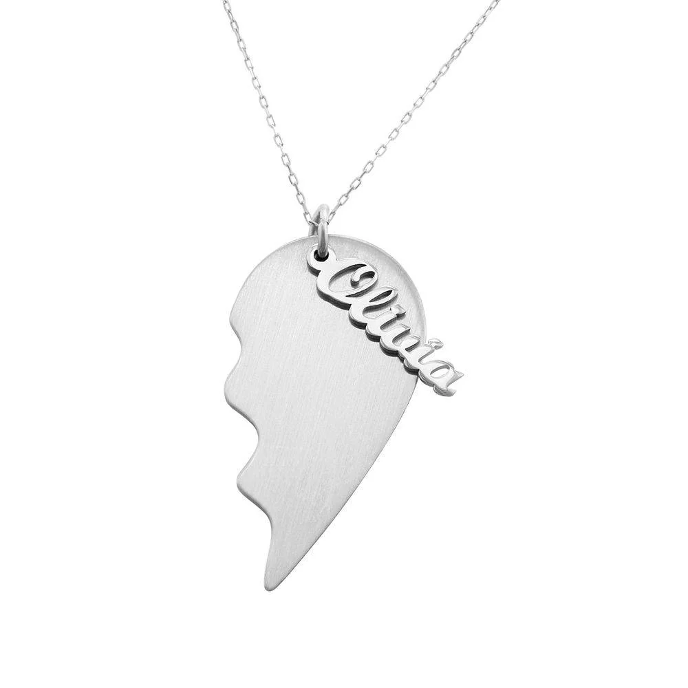 Personalized Couple Broken Heart Necklace in 10k White Gold - Image 4