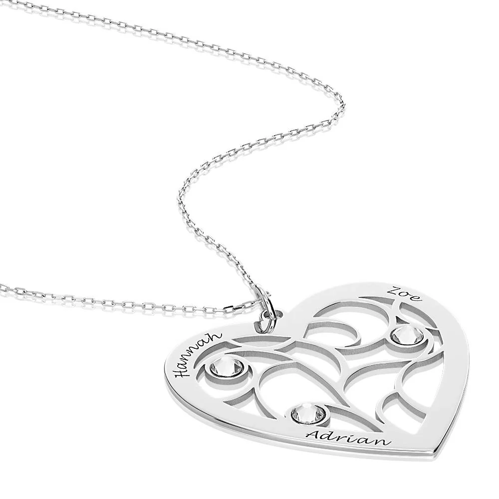 Gifts for Wife - Heart Family Tree Necklace with Birthstones in White Gold 10k - Mom Necklace - Image 3