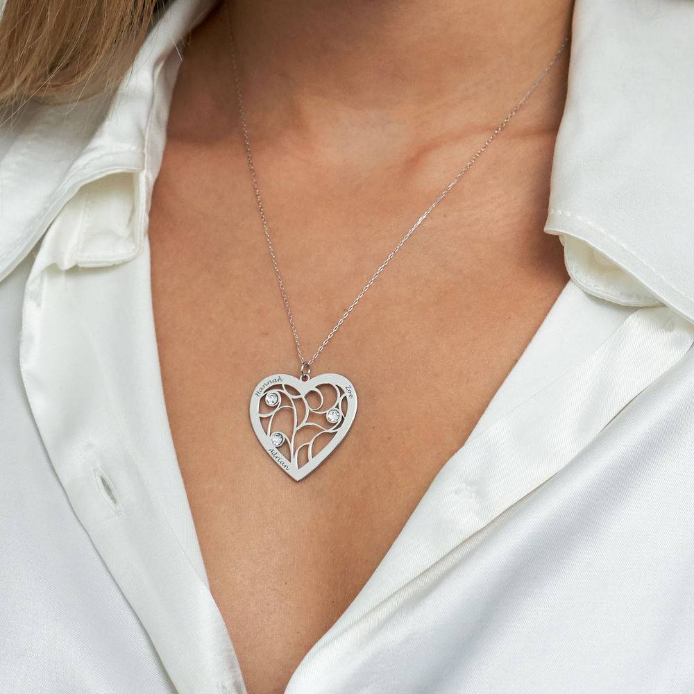Gifts for Wife - Heart Family Tree Necklace with Birthstones in White Gold 10k - Mom Necklace - Image 4