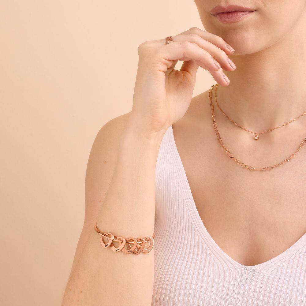 Bangle Bracelet with Heart Shape Pendants in Rose Gold Plating - Grandmother Gifts - Grandma Bracelet - Image 4