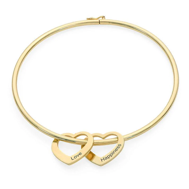 Bangle Bracelet With Heart Shape Pendants in Gold Plating - Wife Birthday Ideas - Gift for Grandmas - Image 4
