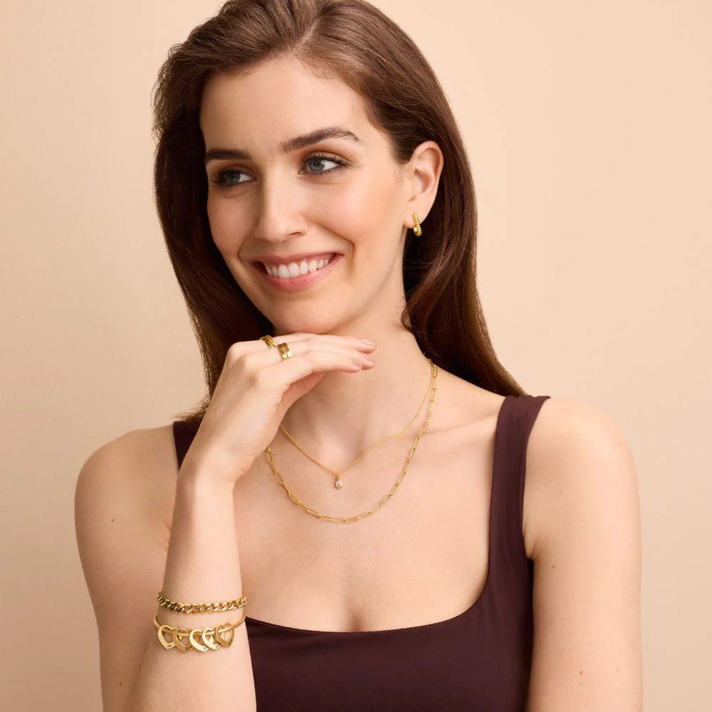 Bangle Bracelet With Heart Shape Pendants in Gold Plating - Wife Birthday Ideas - Gift for Grandmas - Image 5