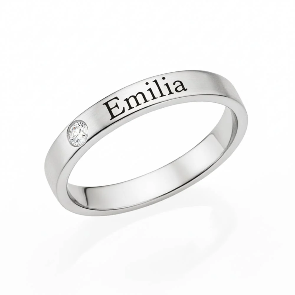 Push Present - Stackable Name Ring in Silver with Diamond