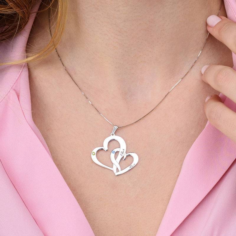 Engraved Two Heart Necklace in 10K White Gold - Image 2
