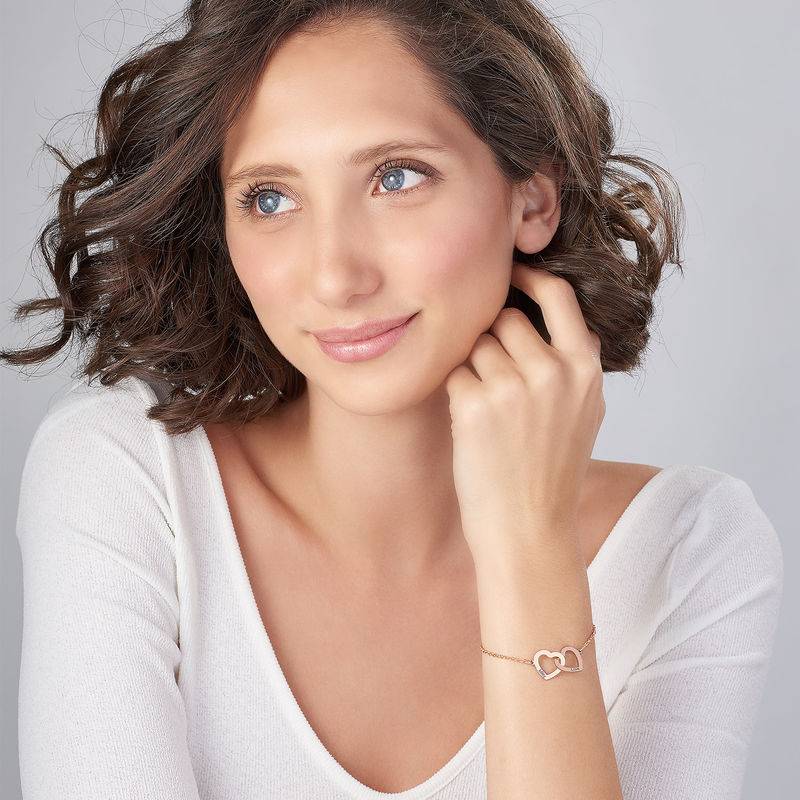 Birthday Presents for Mom - Interlocking Hearts Bracelet with 18K Rose Gold Plating - Engraved Bracelet for Mom - Image 2