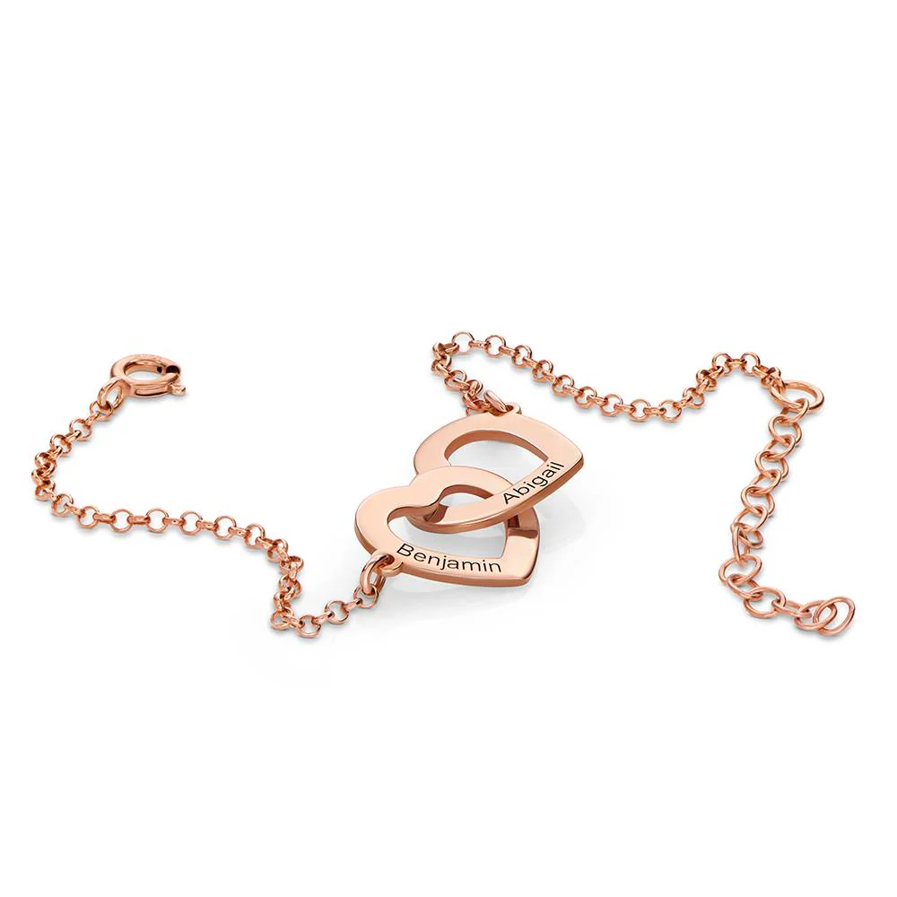 Birthday Presents for Mom - Interlocking Hearts Bracelet with 18K Rose Gold Plating - Engraved Bracelet for Mom - Image 3