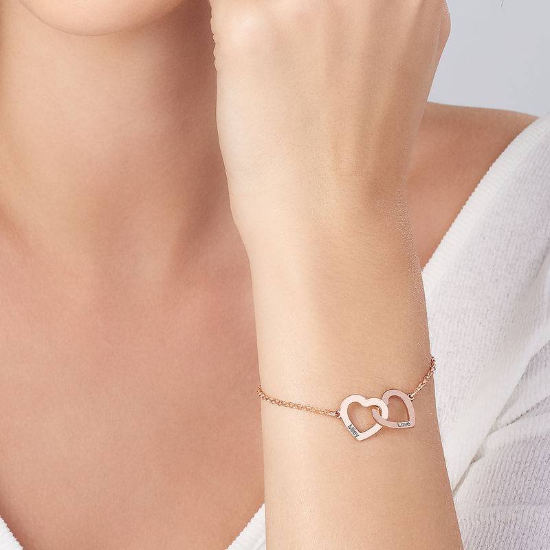 Birthday Presents for Mom - Interlocking Hearts Bracelet with 18K Rose Gold Plating - Engraved Bracelet for Mom - Image 4