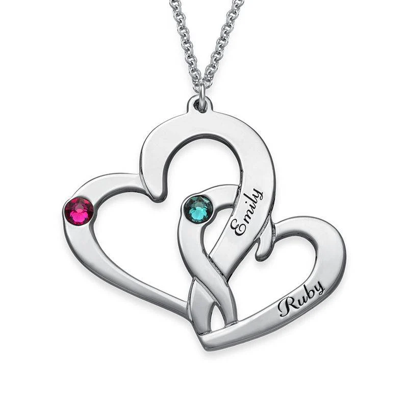 Engraved Two Heart Necklace - Anniversary Gifts for Her - Mom Necklaces With Children's Names - Gifts for Wife