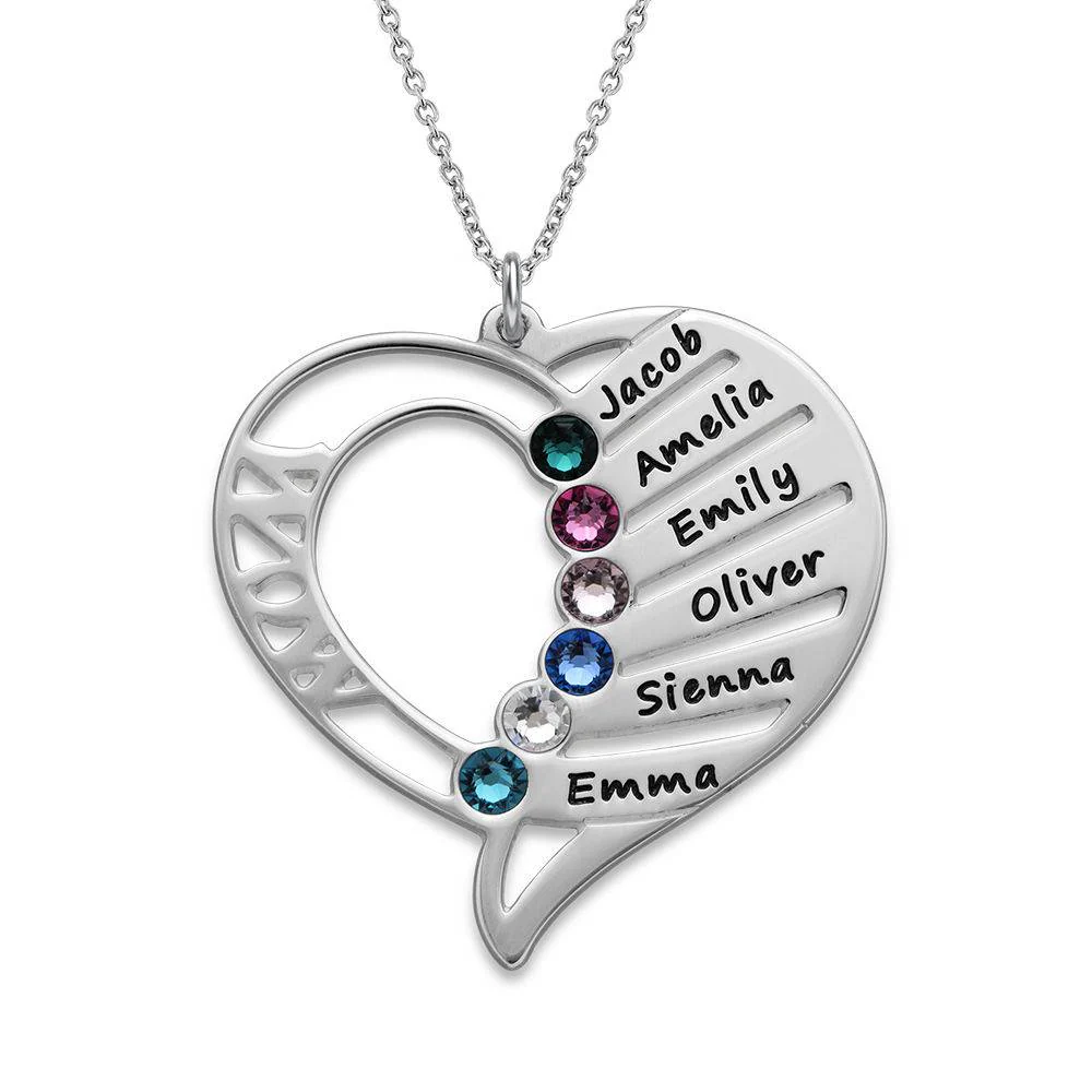 Birthstone Necklace for Mom in Sterling Silver - Mom Necklace - Engraved Necklace - Gifts for Wife - Jewelry for Mom - Gifts for Mom