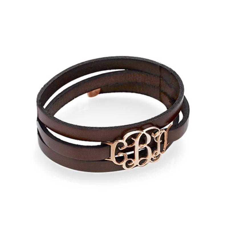 Wrap Around Monogram Leather Bracelet - Rose Gold Plated - Image 2