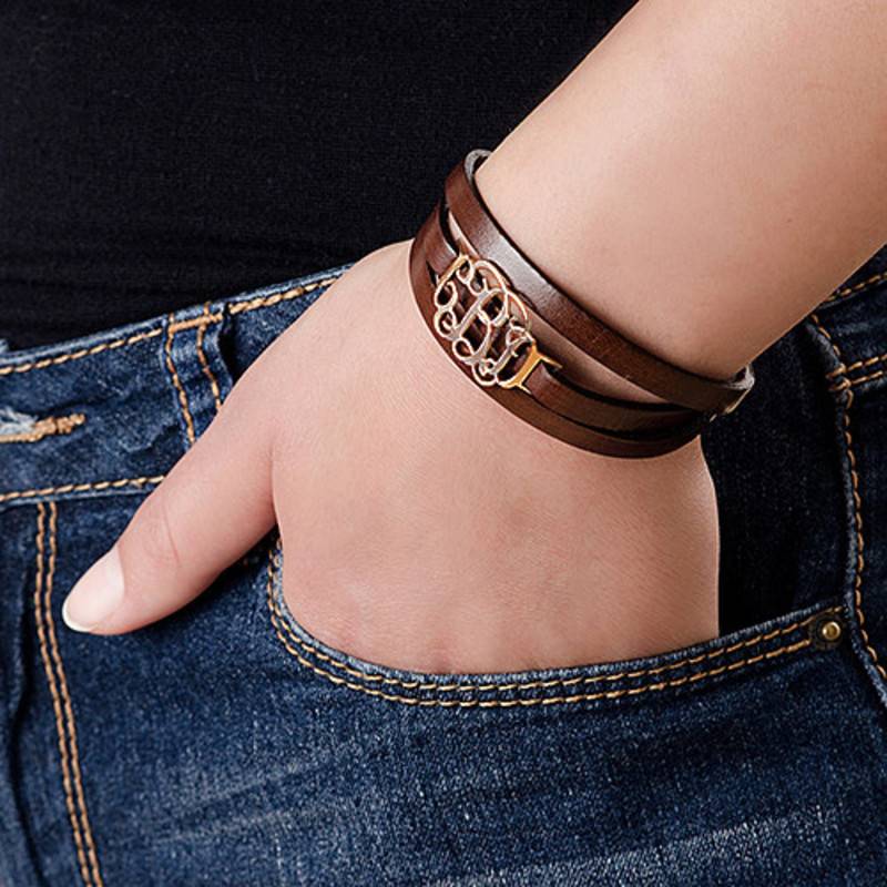 Wrap Around Monogram Leather Bracelet - Rose Gold Plated - Image 3
