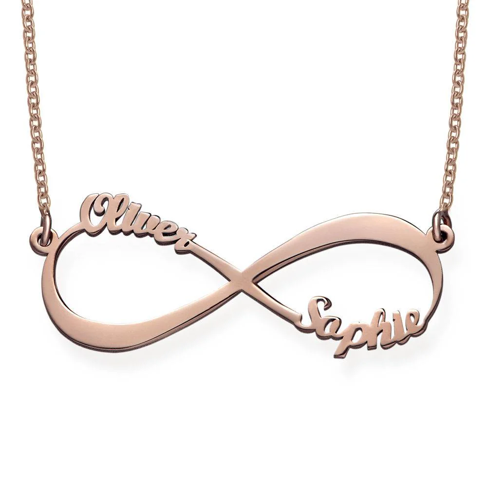 Mother of the Groom Gifts - Infinity Name Necklace with Rose Gold Plating - Mom Necklace With Names