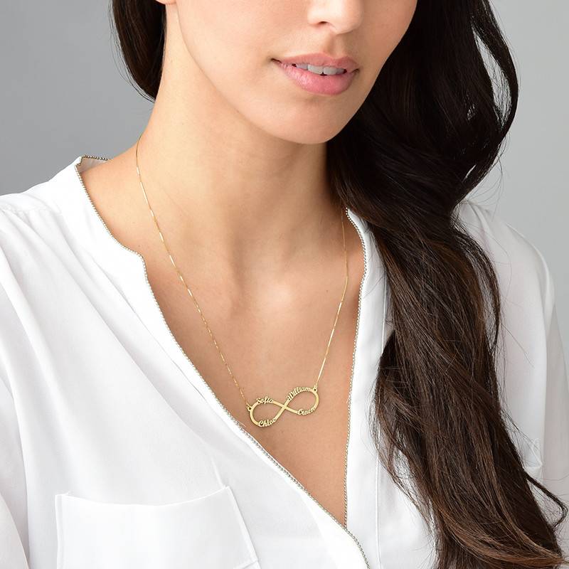 Mom Gift Ideas - Infinity 4 Names Necklace - 14K Gold - Image 2