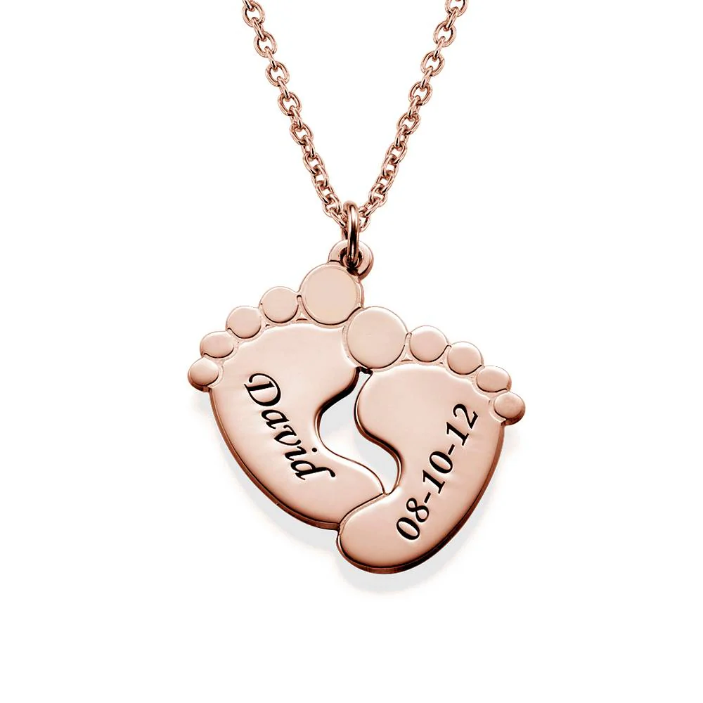 Personalized Baby Feet Necklace with Birthstones - Rose Gold Plated - Image 3