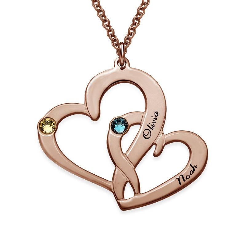 Engraved Gifts - Engraved Two Heart Necklace with Rose Gold Plating