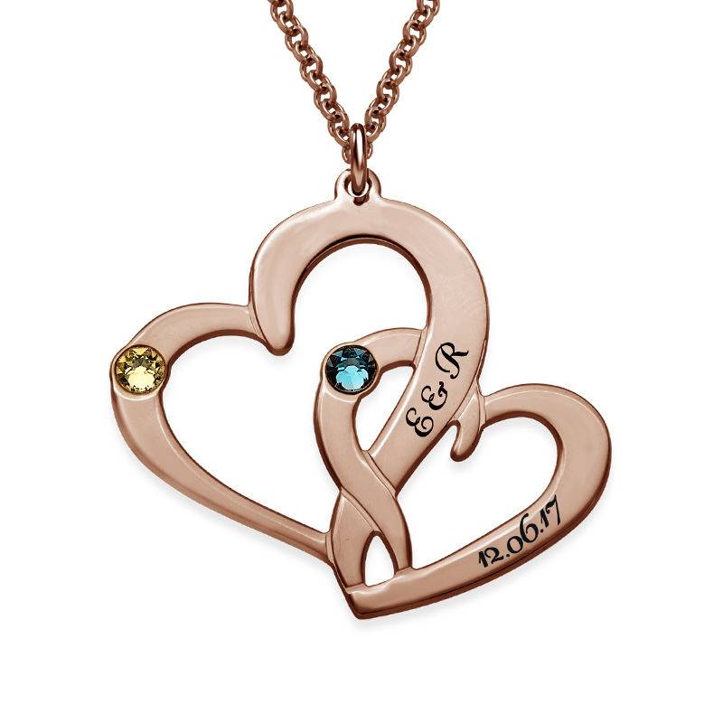 Engraved Gifts - Engraved Two Heart Necklace with Rose Gold Plating - Image 4