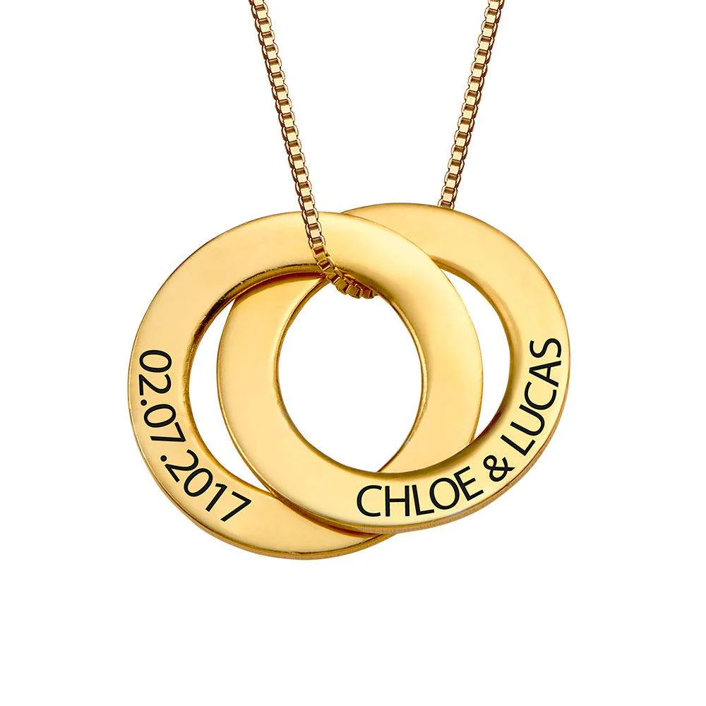 Anniversary Gifts for Her - Russian Ring Necklace with 2 Rings - Gold Plated - Image 3