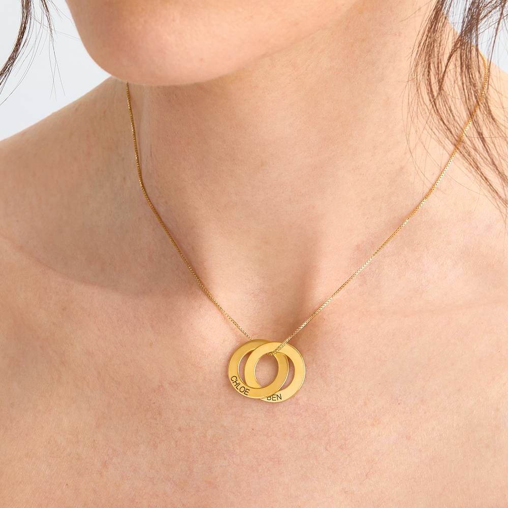 Anniversary Gifts for Her - Russian Ring Necklace with 2 Rings - Gold Plated - Image 4