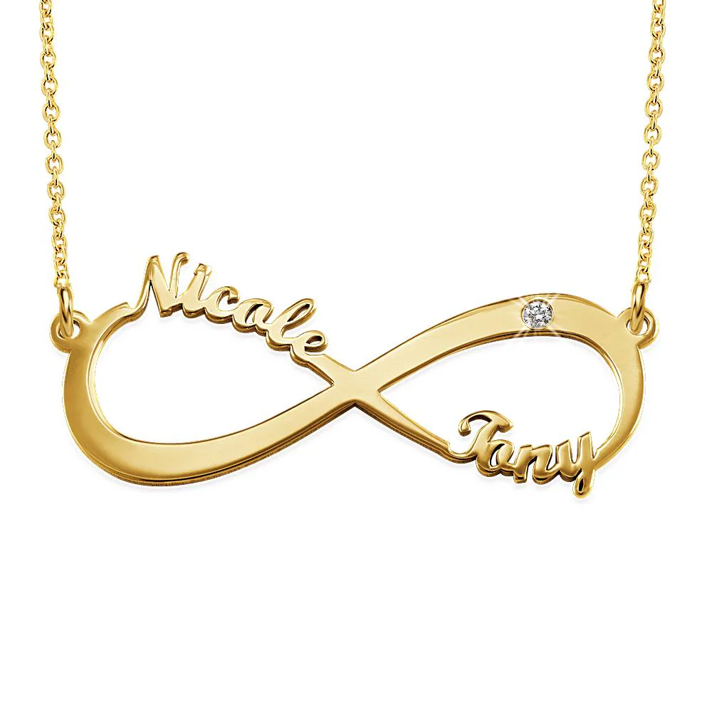 Push Present - Infinity Name Necklace Gold Plated with Diamond