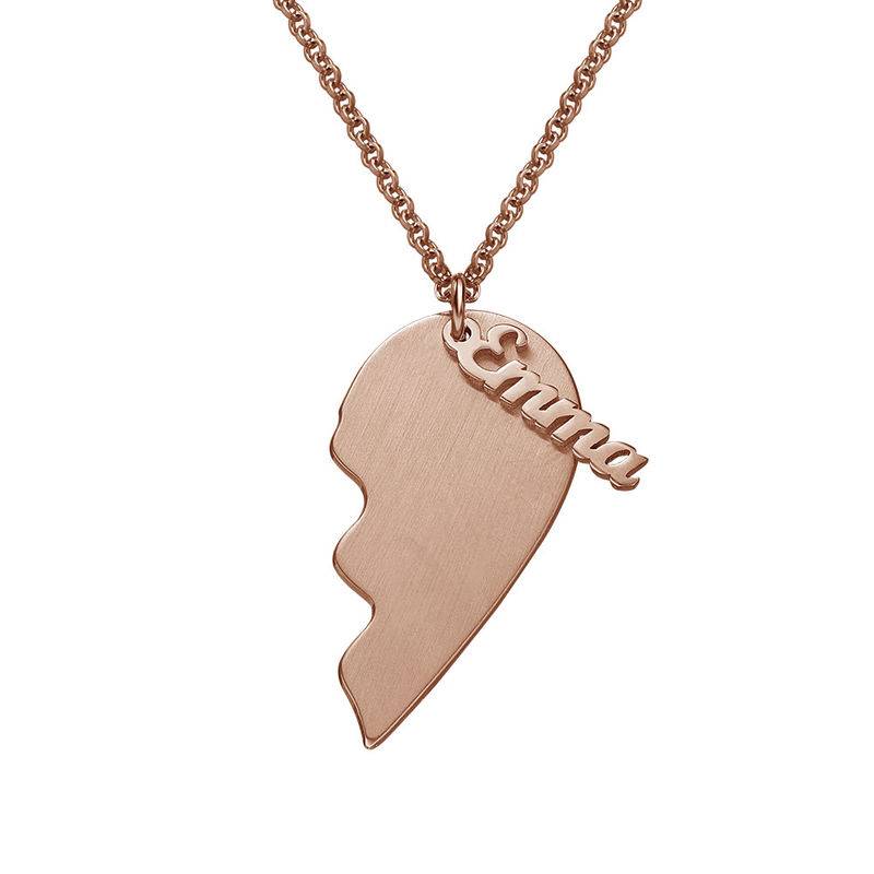 Personalized Couple Heart Necklace in Matte Rose Gold Plating - Image 2