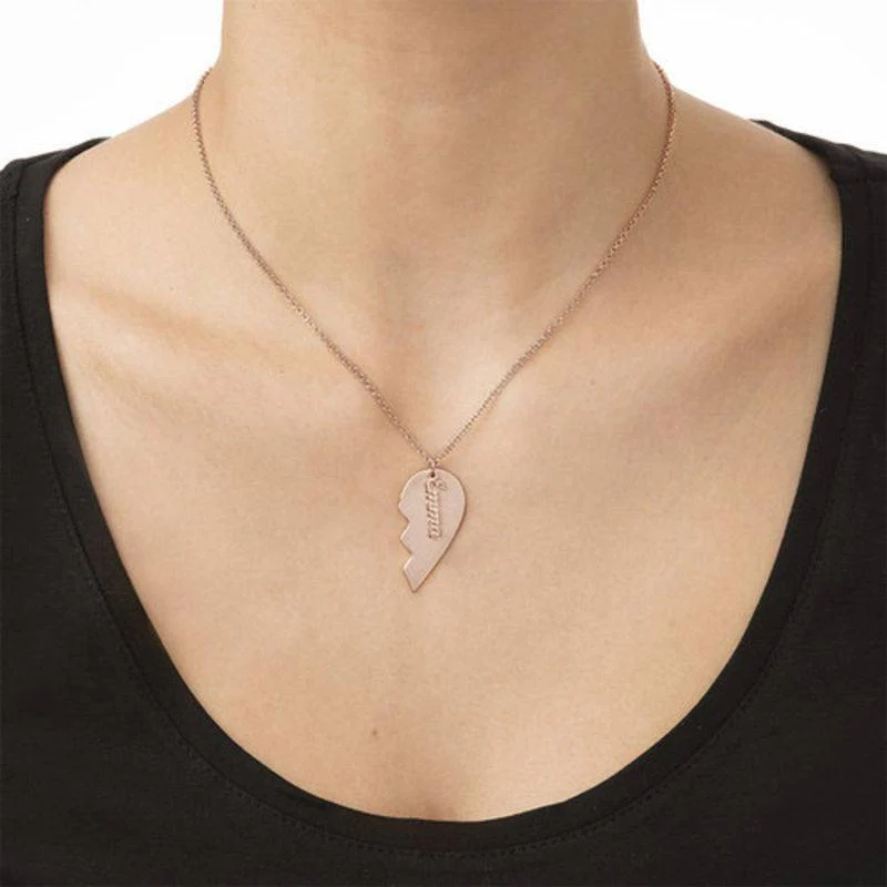 Personalized Couple Heart Necklace in Matte Rose Gold Plating - Image 3