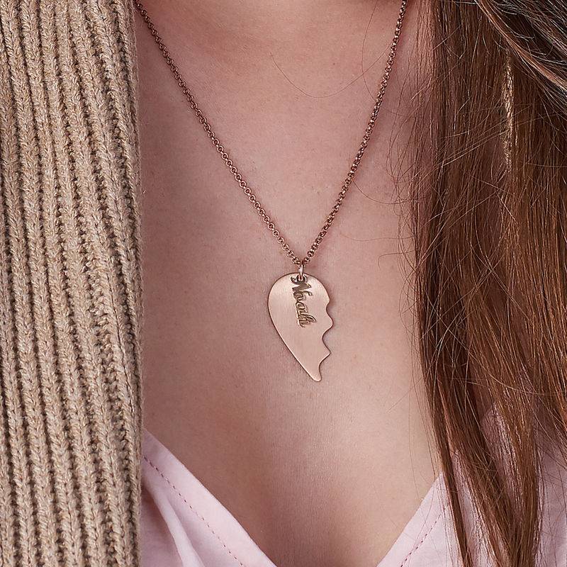 Personalized Couple Heart Necklace in Matte Rose Gold Plating - Image 4