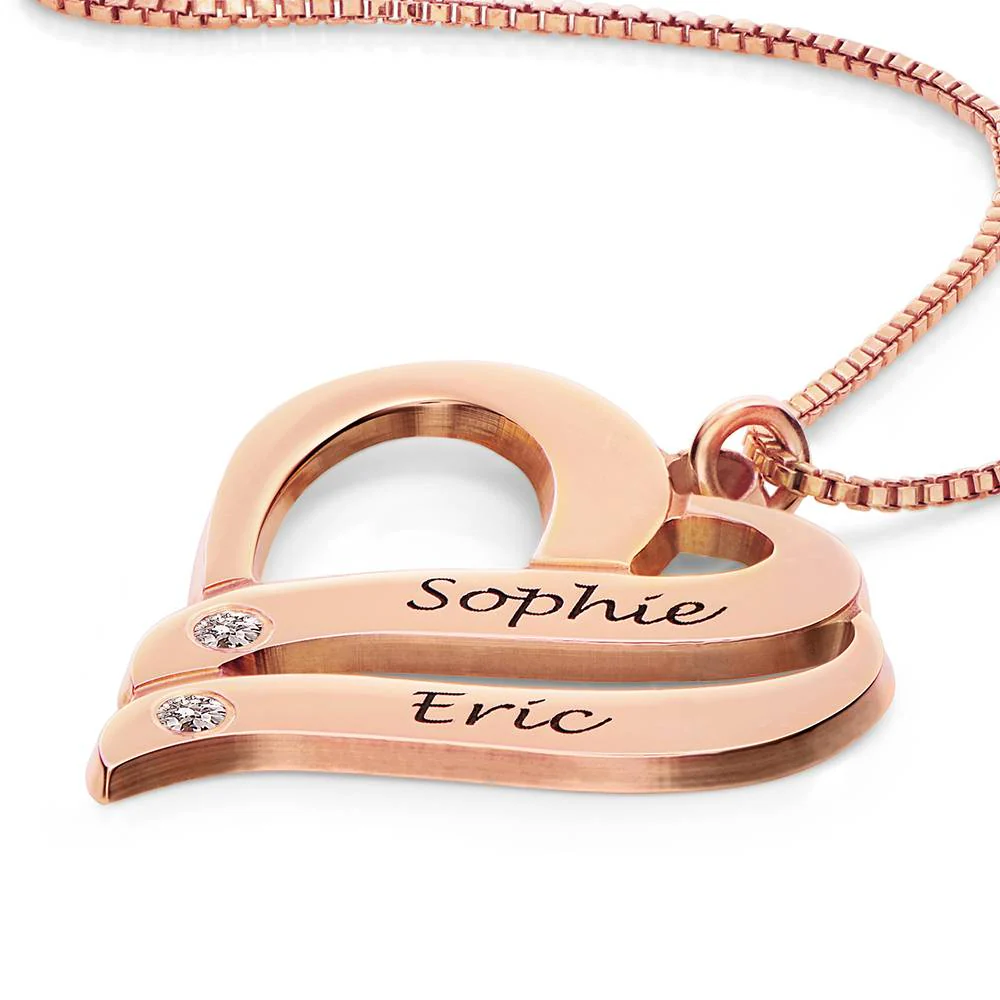 Push Present - Two Hearts Forever One Rose Gold Plated with Diamonds Necklace - Image 3