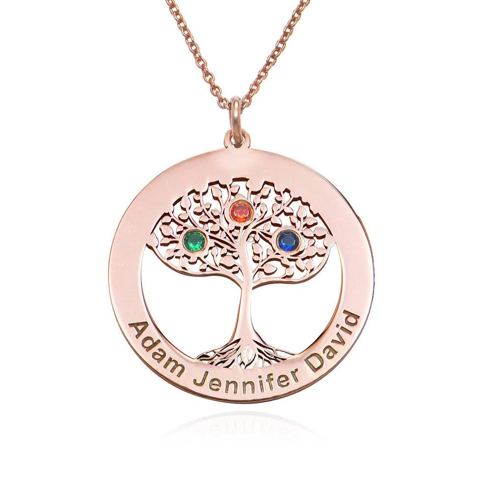 Rose Gold Plating Circle Tree of Life Necklace with Birthstones