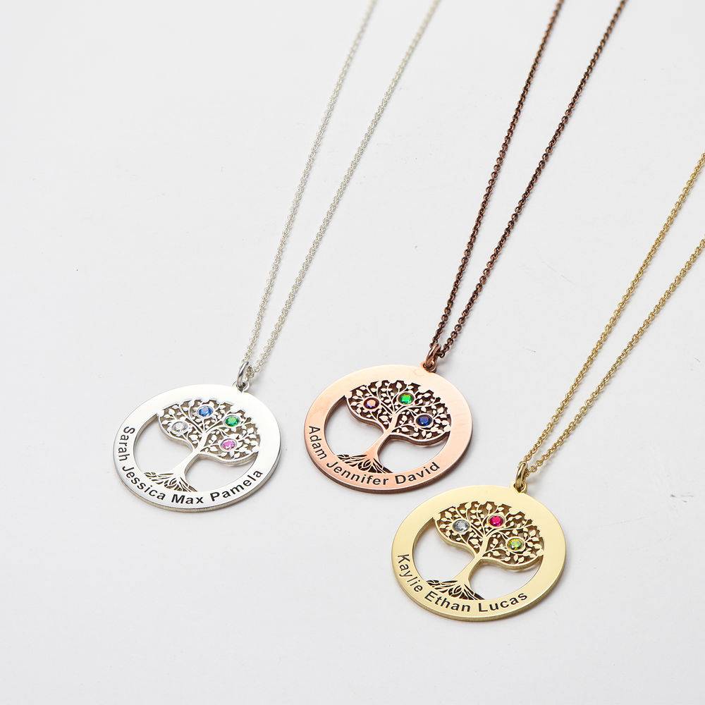 Rose Gold Plating Circle Tree of Life Necklace with Birthstones - Image 2