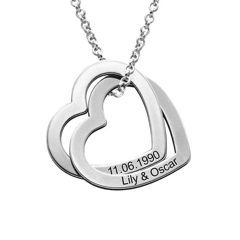 Unique Gifts for Her - Interlocking Hearts Necklace in Sterling Silver