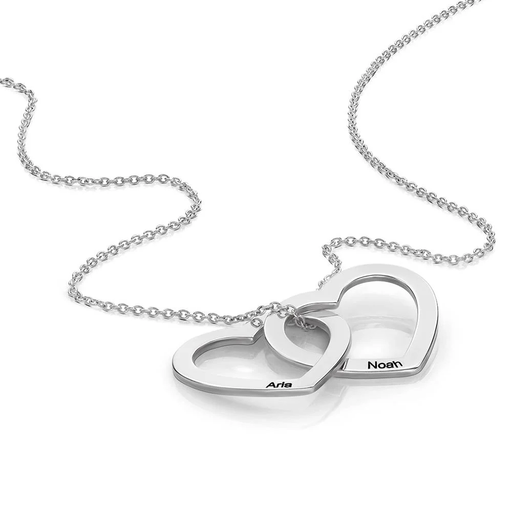 Unique Gifts for Her - Interlocking Hearts Necklace in Sterling Silver - Image 3