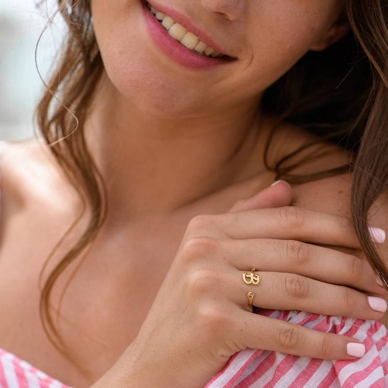18K Gold Plated Open Initial Birthstone Ring - Image 5
